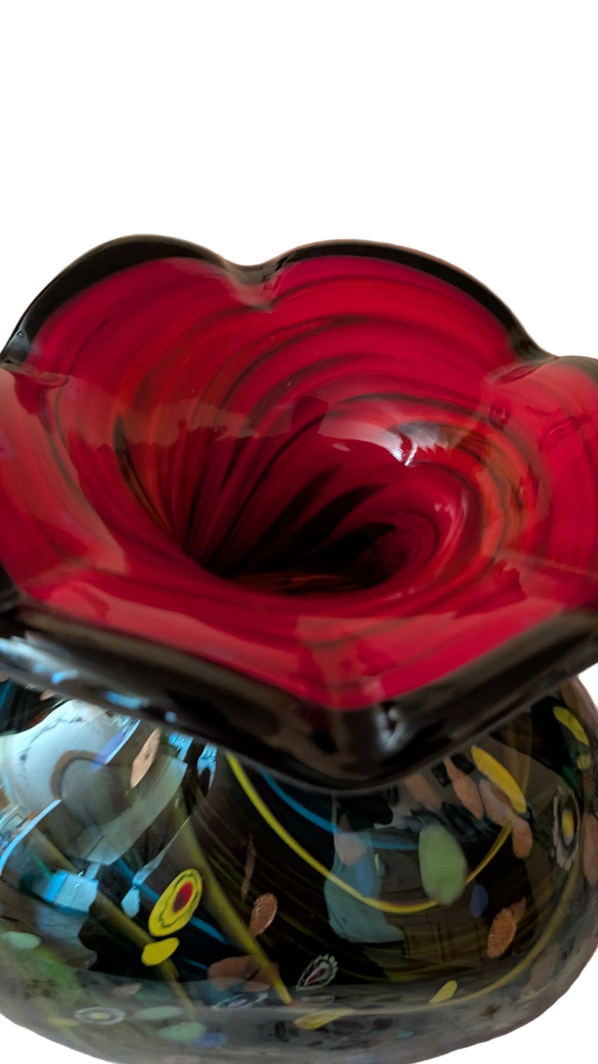 Grosse Murano-Vase – 45cm  Schwarz  Bunt Millelfiori -Vintage Murano Glas Italien