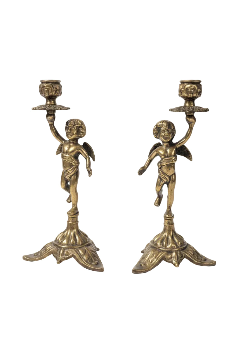 Antikes Paar Bronze Kerzenhalter – Junge Engel – Höhe 25 cm