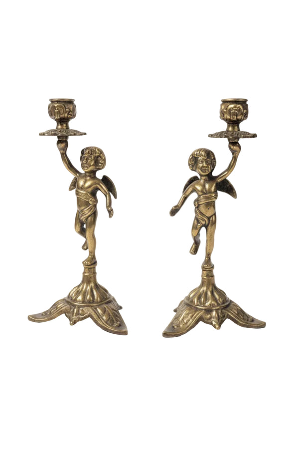 Antikes Paar Bronze Kerzenhalter – Junge Engel – Höhe 25 cm