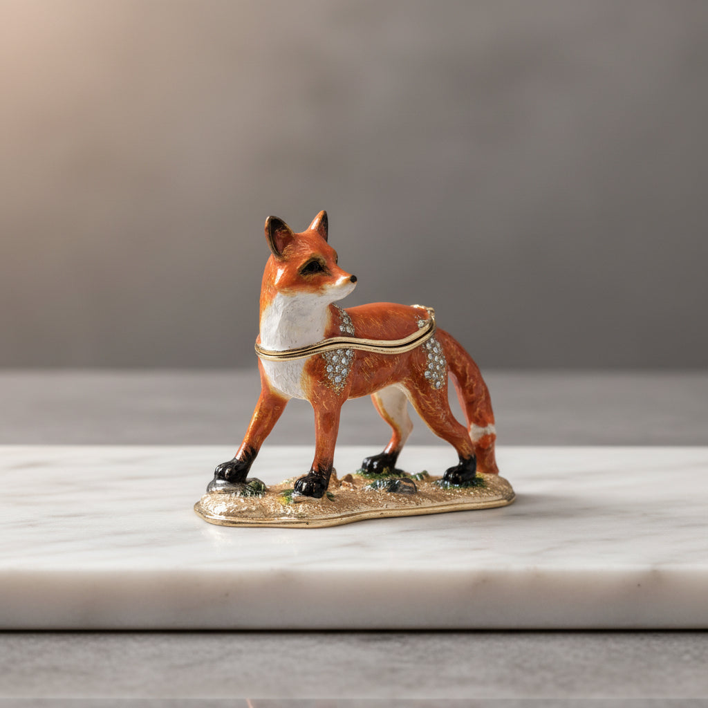 Pilulier – étain, émaillé motif renard