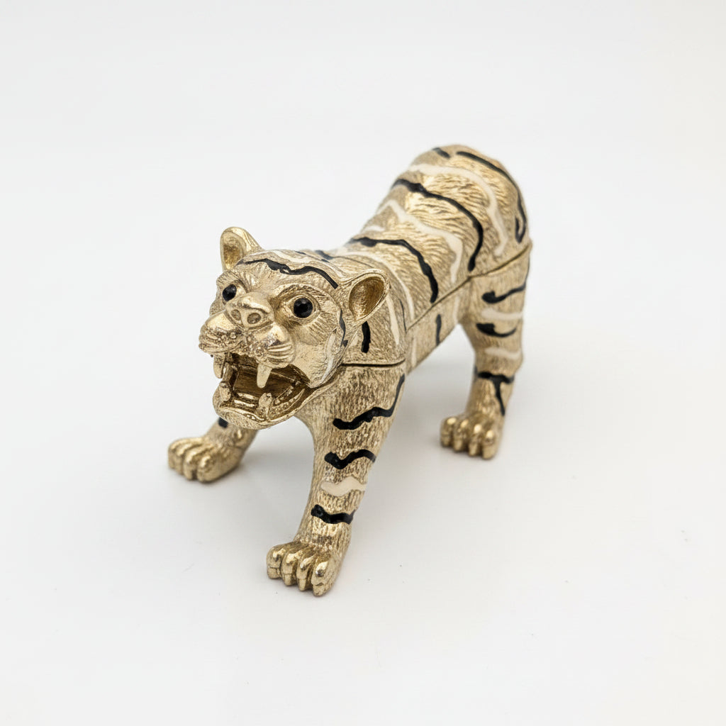 Tiger Pillendose Zinn Emailliert 12 cm – Dekorative Dose