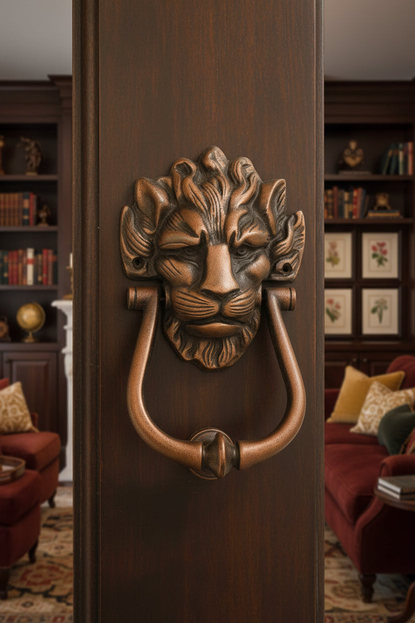 HEURTOIR DE PORTE VINTAGE EN FONTE À TÊTE DE LION