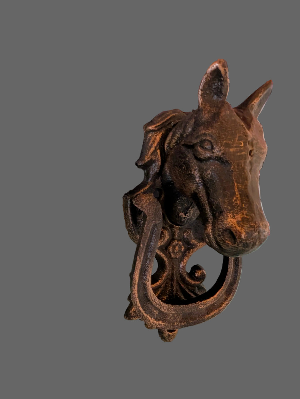 HEURTOIR VINTAGE EN FONTE AVEC TÊTE DE CHEVAL ET FER À CHEVAL
