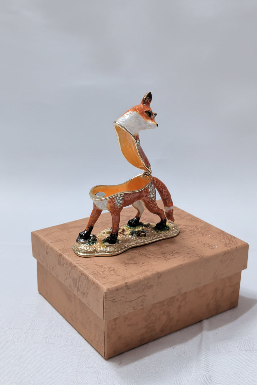 Pilulier – étain, émaillé motif renard