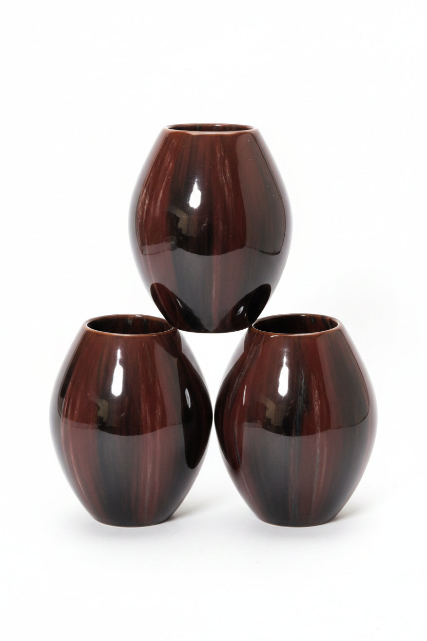 Service de vases à fleurs anciens France années 1960 – 3 pièces, multicolore, 23 cm