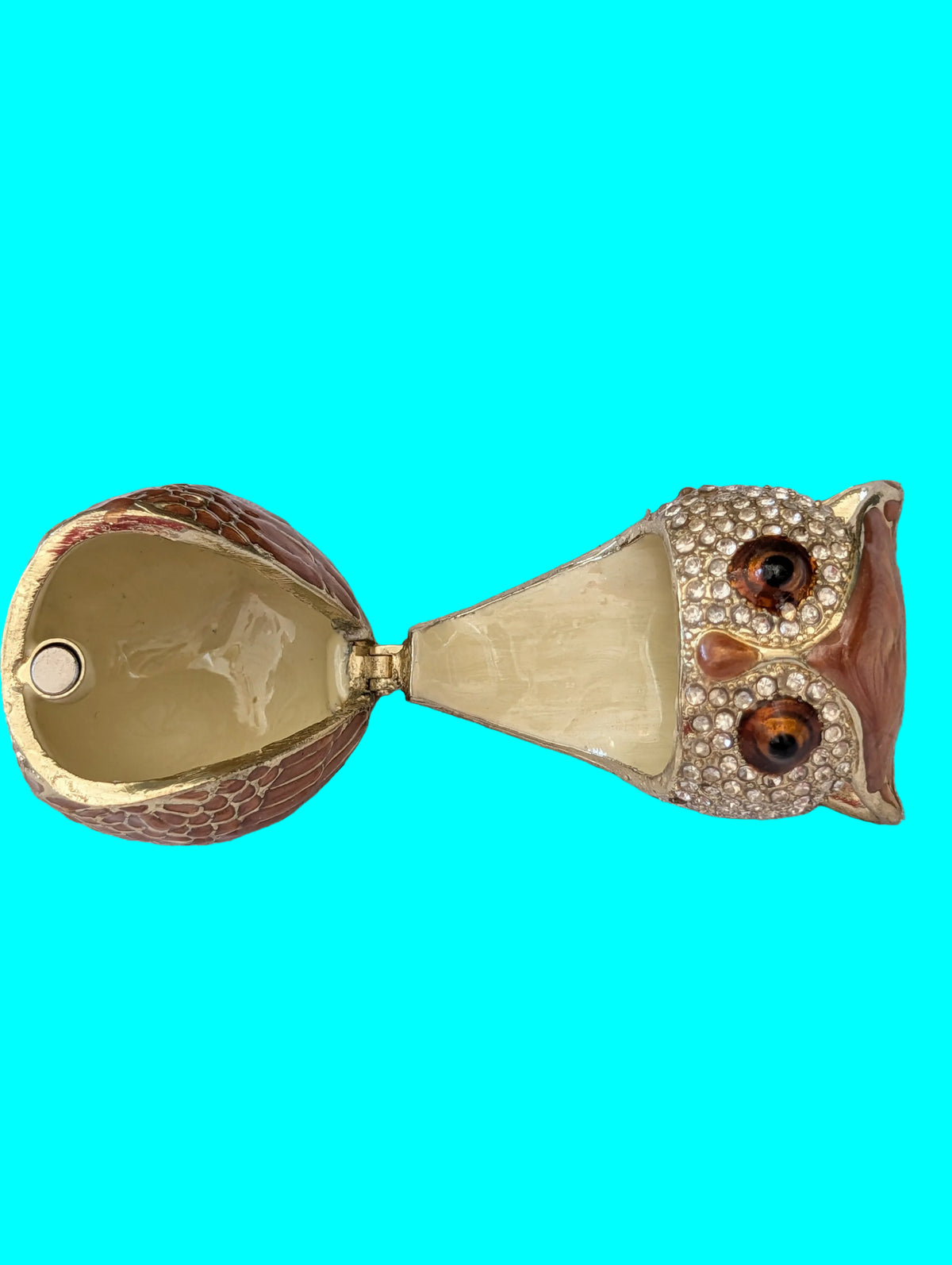 Boîte à pilules Hibou – Étain émaillé, hauteur 11 cm